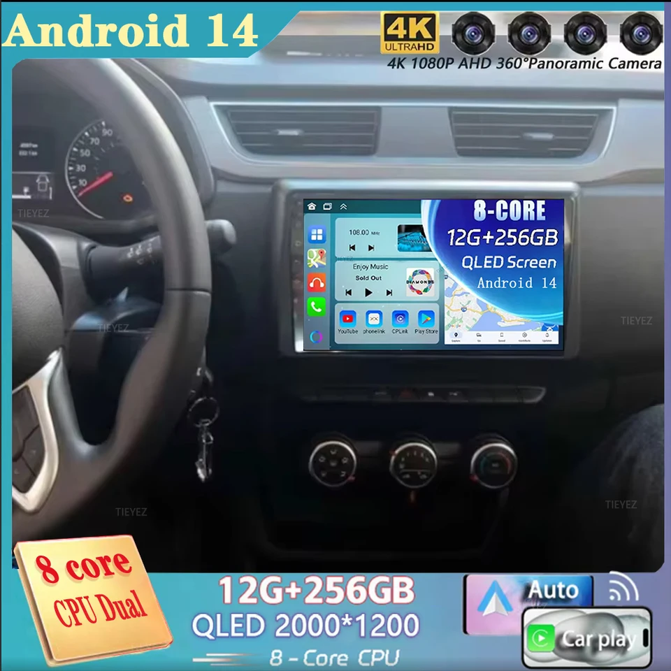 Android 14 Cardio Radio pre Renault Express 2021 2022 Multimedia Player Stereo GPS Wifi+4G Wireless CarPlay Auto Video 360