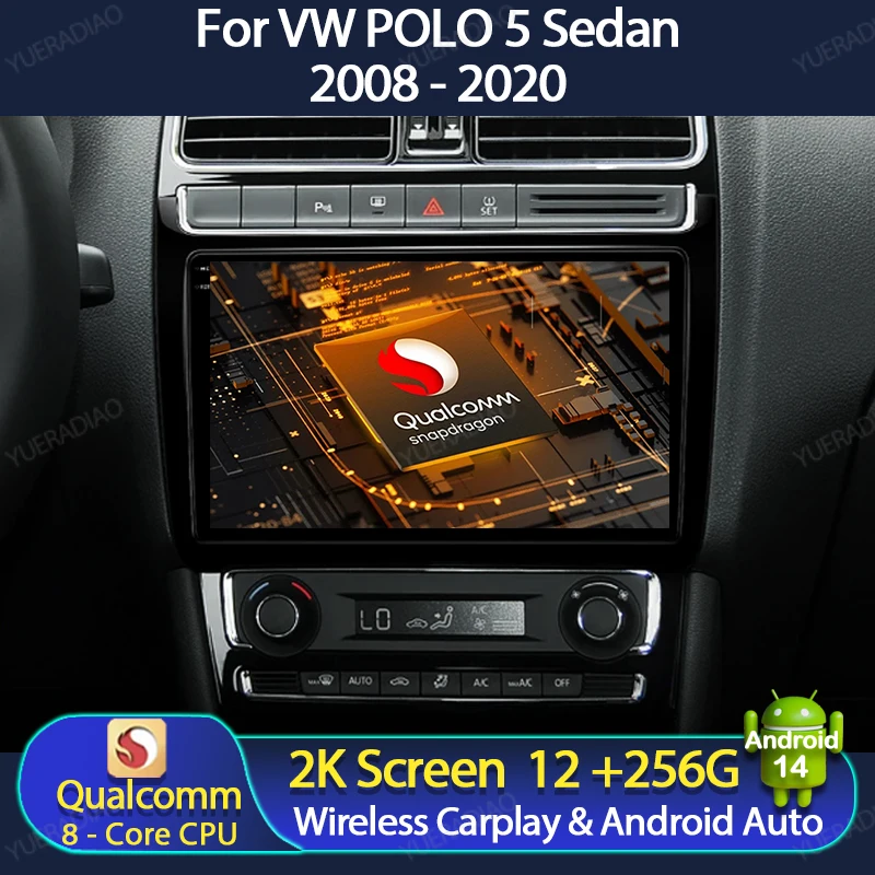 Android 14 Cardio Radio pre VW Volkswagen Polo 5 2008 - 2017 Vento Multimedia Stereo Video Player Player CarPlay Auto 4G WiFi GPS Navi DSP