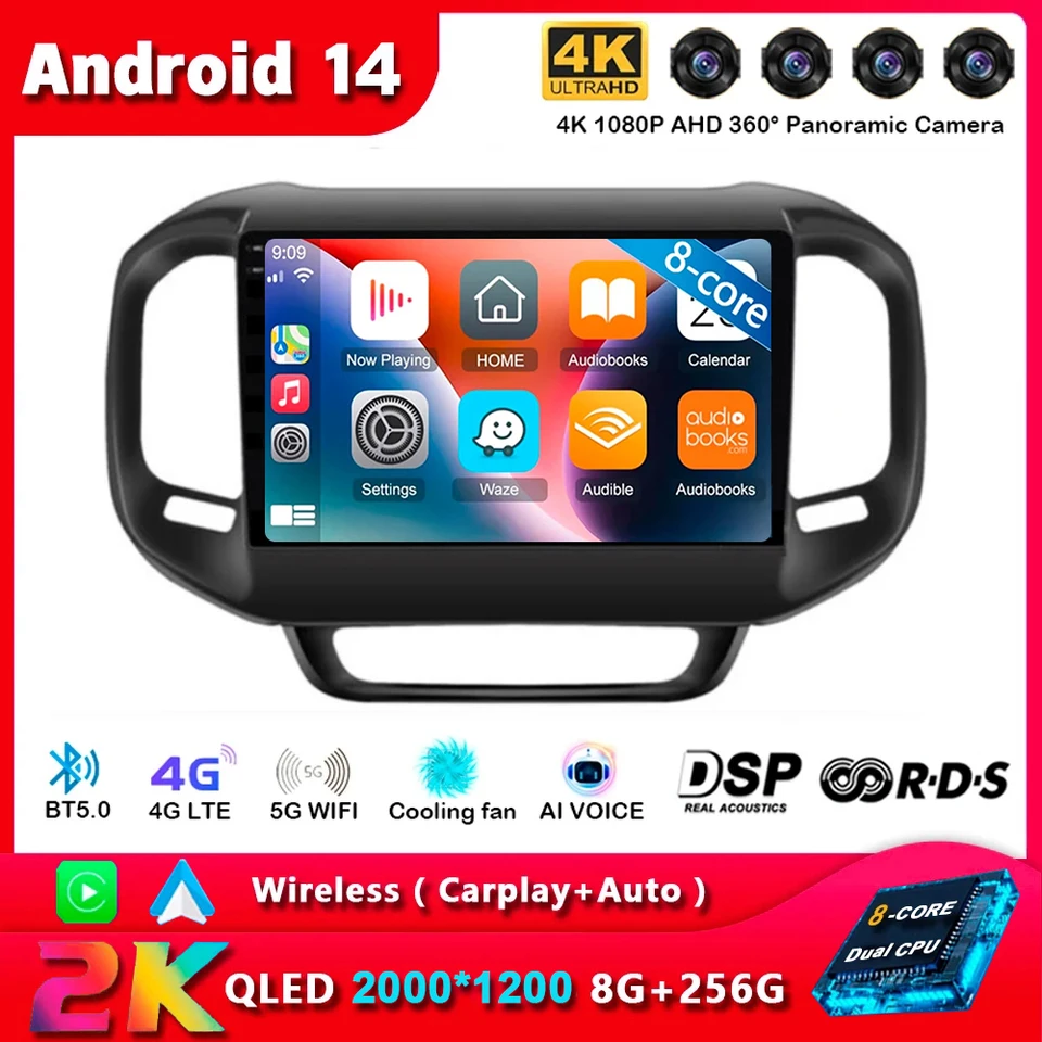 Android 14 CarPlay Auto 4G+WiFi Car Auto pre Fiat Toro 2017 - 2021 Multimedia video prehrávač navigácia GPS DSP 360 Camera Stereo