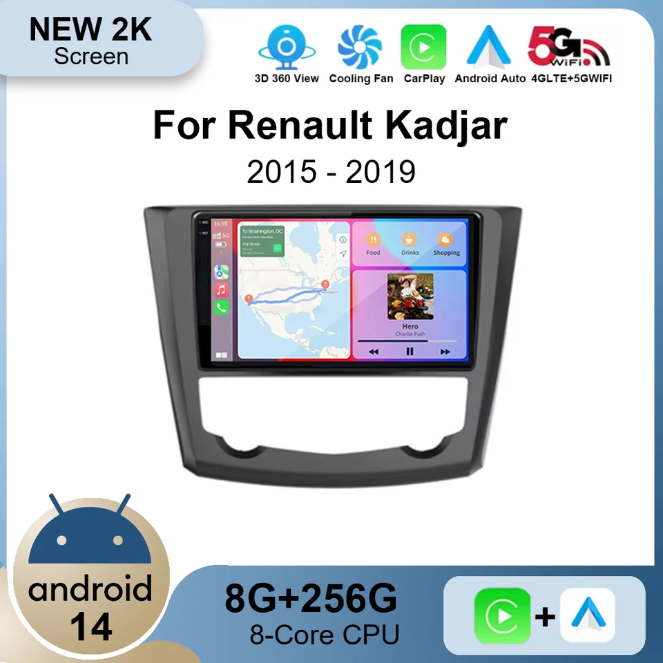 Android 14 CarPlay Auto Car Radio Multimedia Player pre Renault Kadjar 2015 2016 2017 2018 2019 2DIN Autoradio Stereo Head Unit