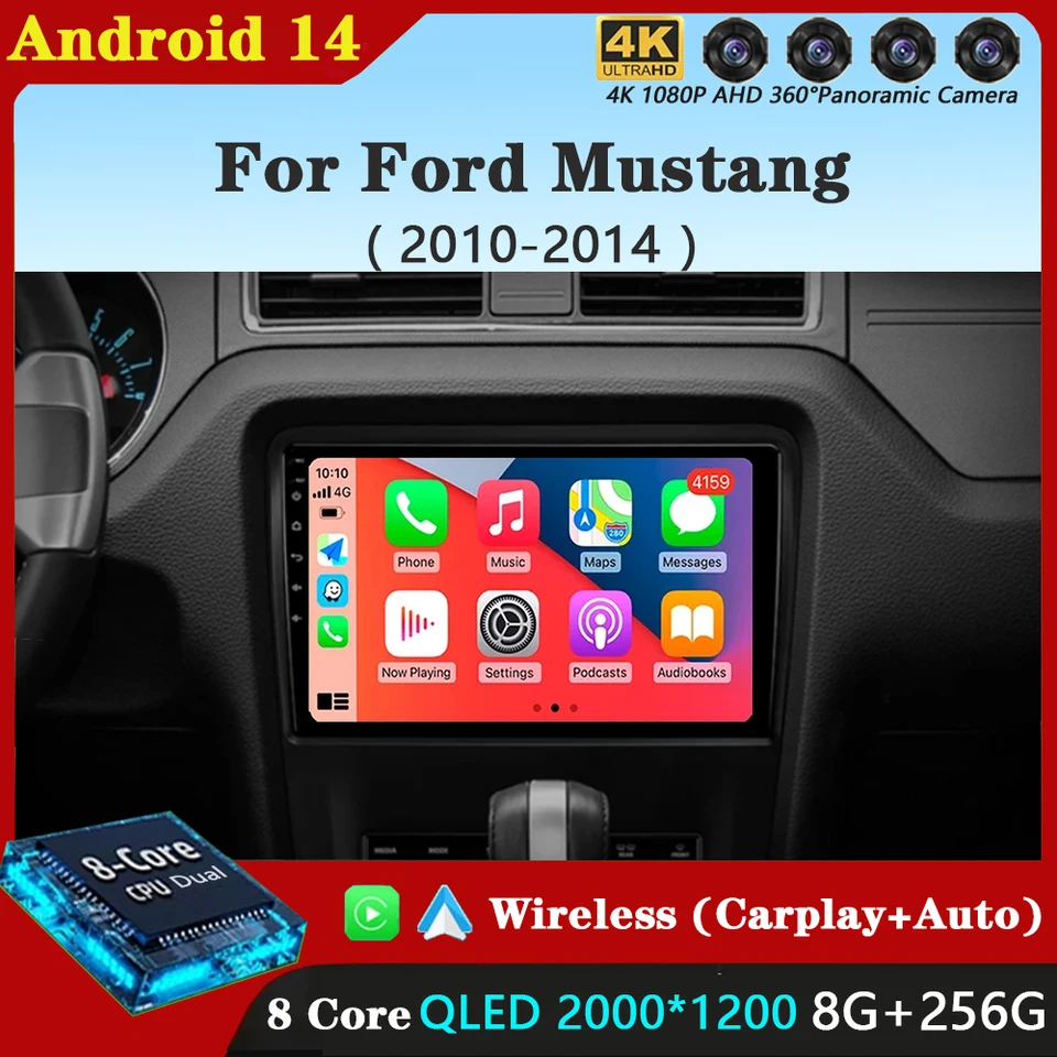 Android 14 CarPlay Auto Car Radio pre Ford Mustang 2010 2012 2012 2013 2014 Multimedia GPS Navi Wifi+4G Player Stereo 360 Camera