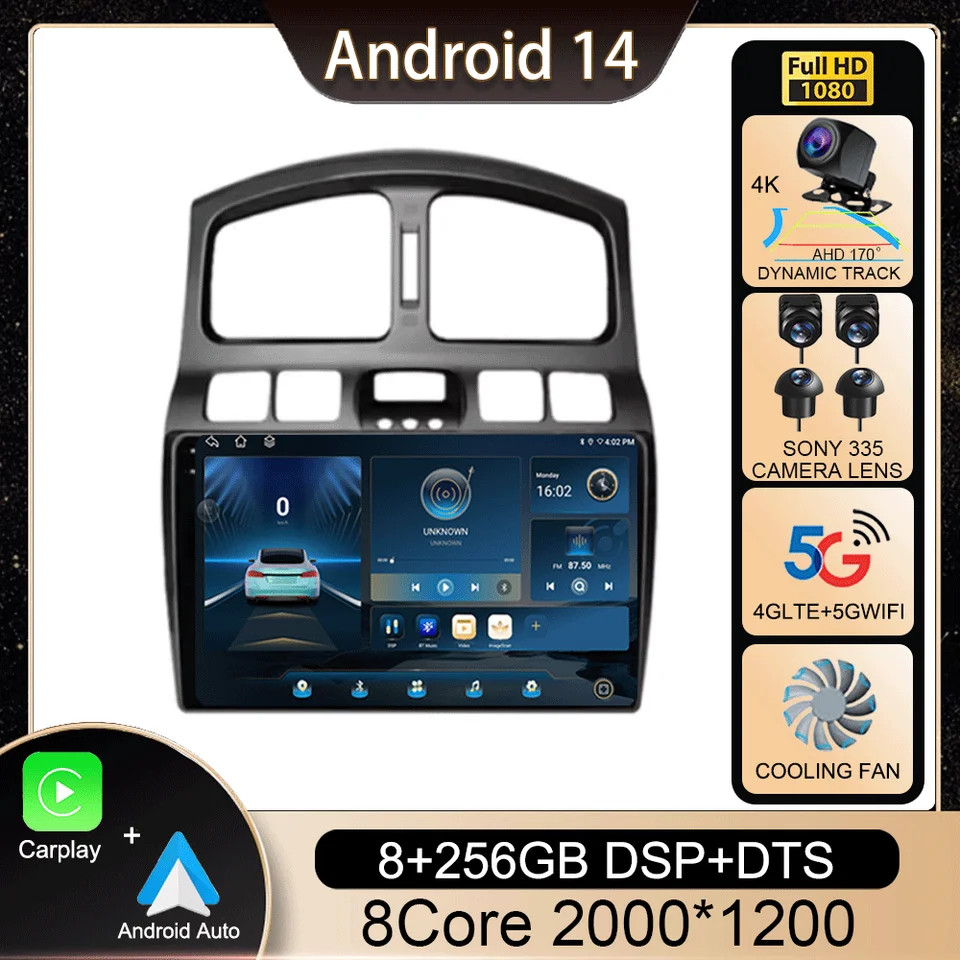 Android 14 CarPlay Auto Car Radio pre Hyundai Classic Santa Fe 2005 2006-2015 GPS Multimedia Video Player Head Unit 2Din Stereo