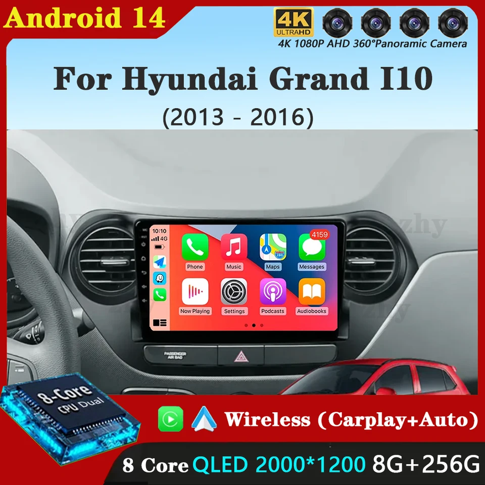 Android 14 CarPlay Auto Car Radio pre Hyundai Grand I10 2013 - 2016 navigačné GPS multimediálne prehrávač stereofónne video WiFi+4G BT DVD