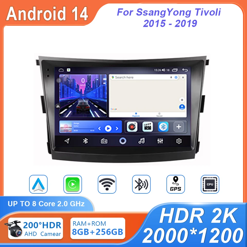 Android 14 CarPlay Auto Car Radio pre Ssangyong Tivoli 2015 - 2022 Multimedia Player Auto Radio GPS Navigation TV Head Unit