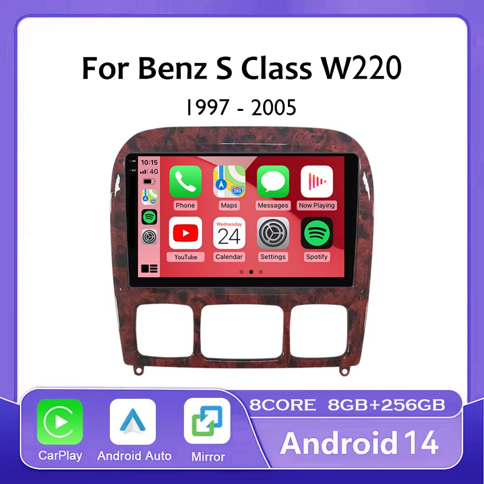 Android 14 CarPlay Auto pre Mercedes Benz S Class S Class W220 VV220 1998-2005 Automobilie Rádio navigačné GPS multimediálny video prehrávač