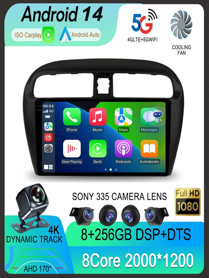Android 14 CarPlay Auto pre Mitsubishi Mirage Attrage 6 2012 2013 2014 - 2018 2019 multimediálny automobilový rozhlasový hráč WiFi DSP Stereo