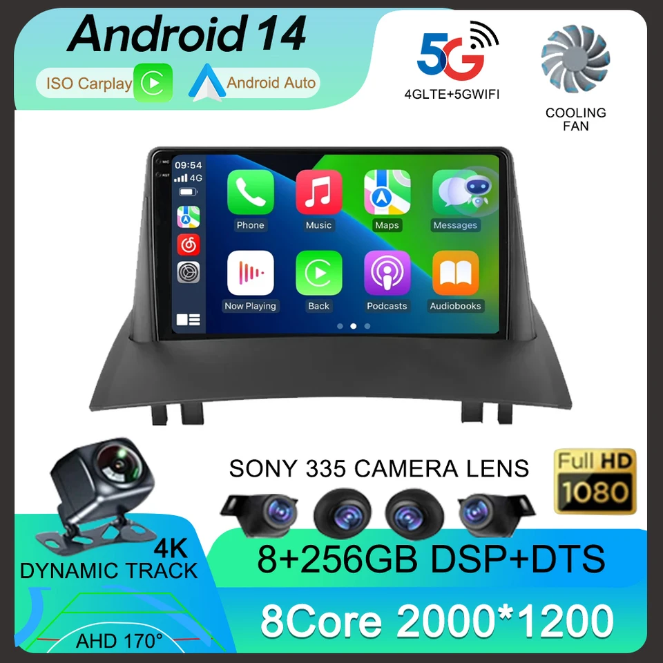 Android 14 CarPlay Auto pre Renault Megane 2 2002 2003 2004 2005 2006 2007 2008 2009 2009
