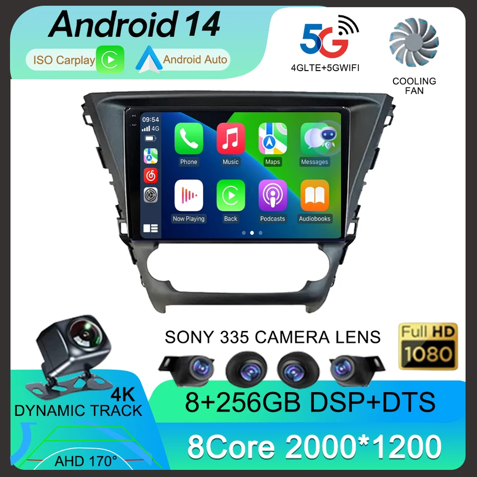 Android 14 CarPlay Auto pre Toyota Avensis 2018 2019 2020 Multimedia Car Radio Player Video WiFi+4G 360 dotyková obrazovka fotoaparátu DSP