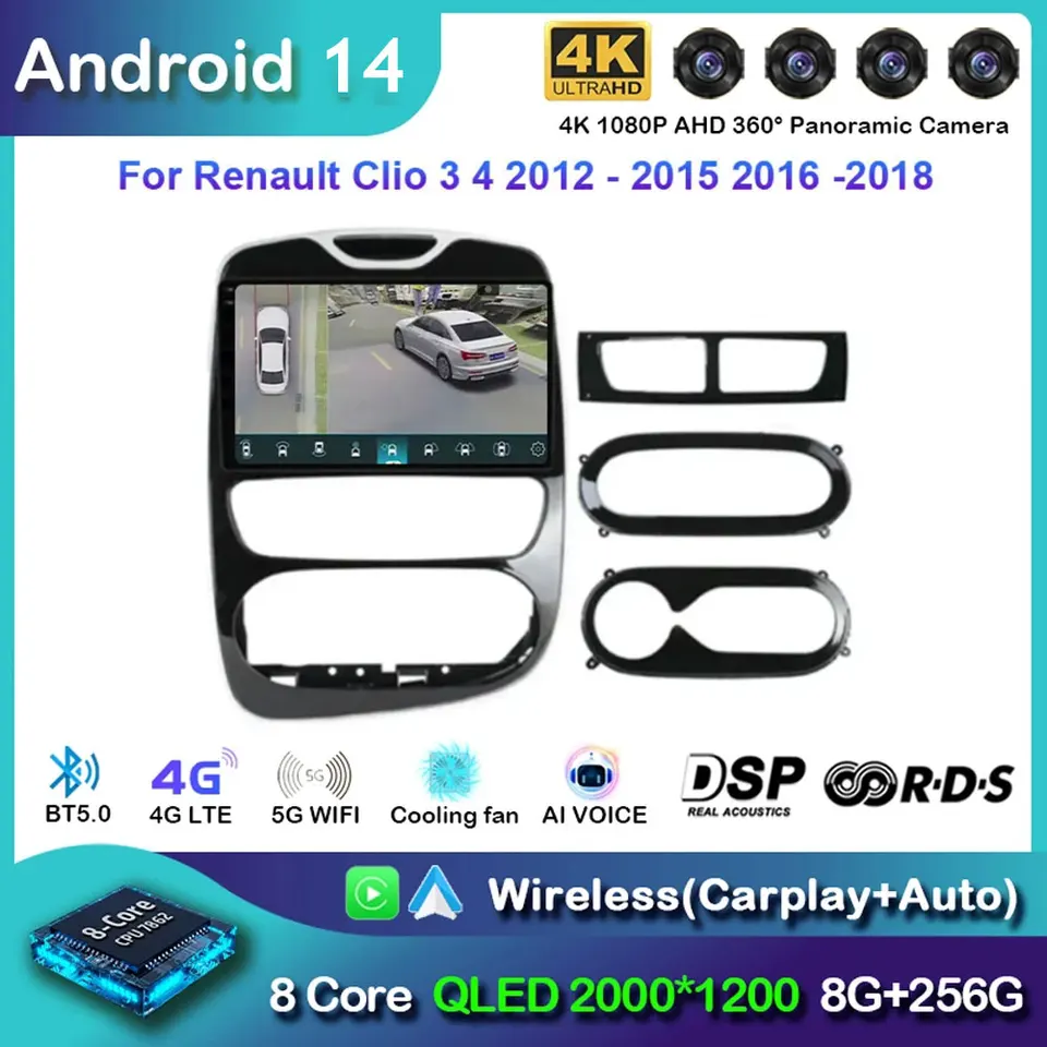 Android 14 CarPlay Auto WiFi+4G pre Renault Clio 3 4 2012 2013 2015 2016 2017 2018 CAR RADIO GPS Stereofónny multimediálny hráč 2DIN