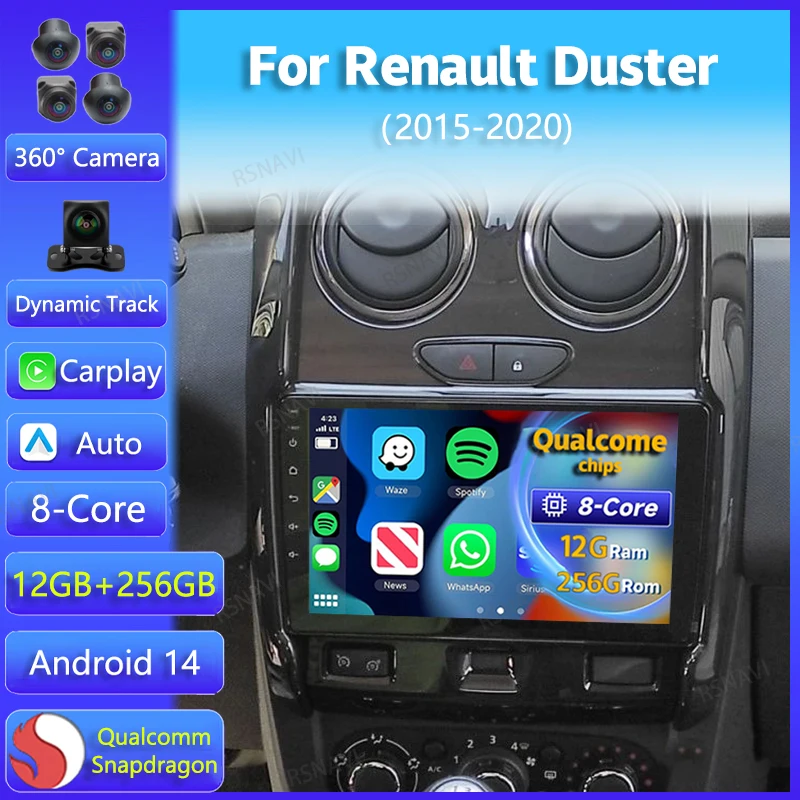 Android 14 CarPlay Auto WiFi+4G pre Renault Duster 2015 2016 2017 2018 2019 2019 2020 CAR RADIO GPS Stereo Multimedia Player 2DIN DSP