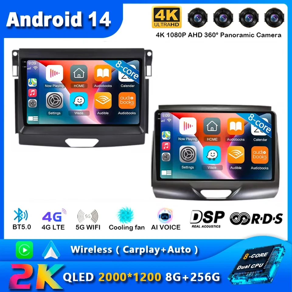 Android 14 CarPlay Car Radio pre Ford Ranger 2015 2016 2017 2019 2020 Navigácia GPS Multimedia Player WiFi+4G Auto DSP Video BT BT