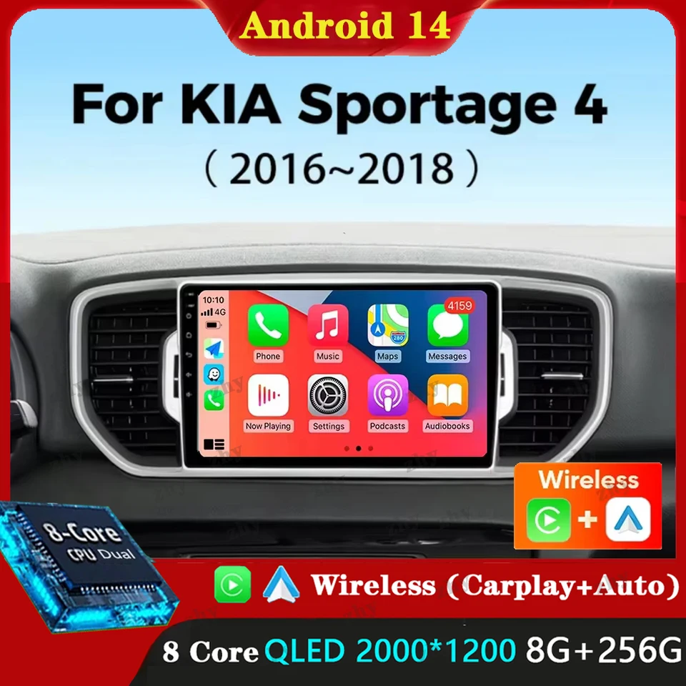 Android 14 CarPlay Car Radio pre Kia Sportage 4 KX5 2016 2017 2018 2018 Navigation GPS Multimedia Player Auto 5gwifi+4G BT DSP Video