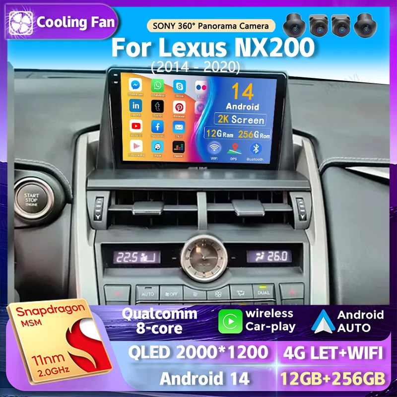 Android 14 CarPlay Car Radio pre Lexus NX200 Z10 NX 200 2014 - 2020 Navigačný multimediálny hráč stereo 5gwifi+4G BT Video Auto auto