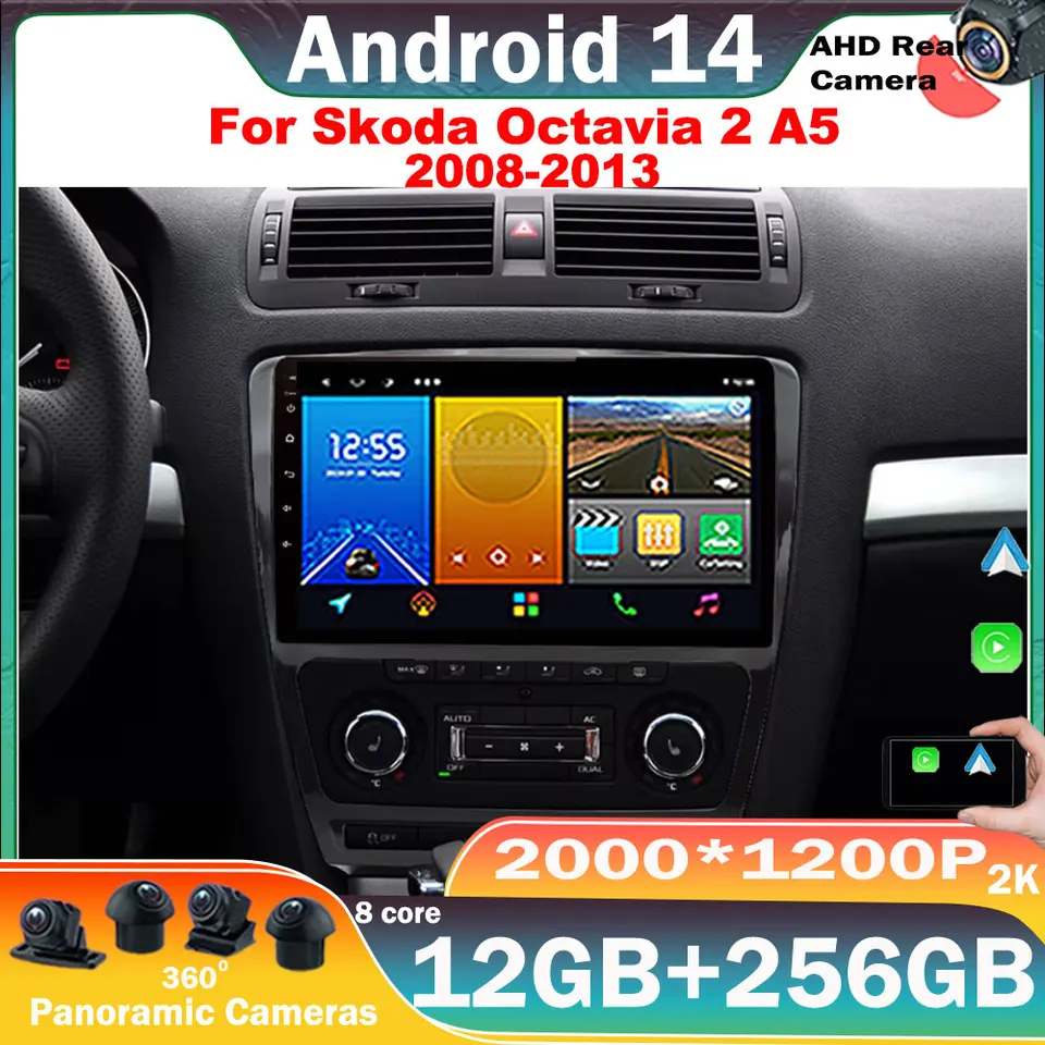 Android 14 CarPlay Car Radio pre SkoDa Octavia 2 A5 2008 2009 2010 2012 2012 2012 2013 Multimediálne navigačné DVD 4G WiFi GPS EAD Unit