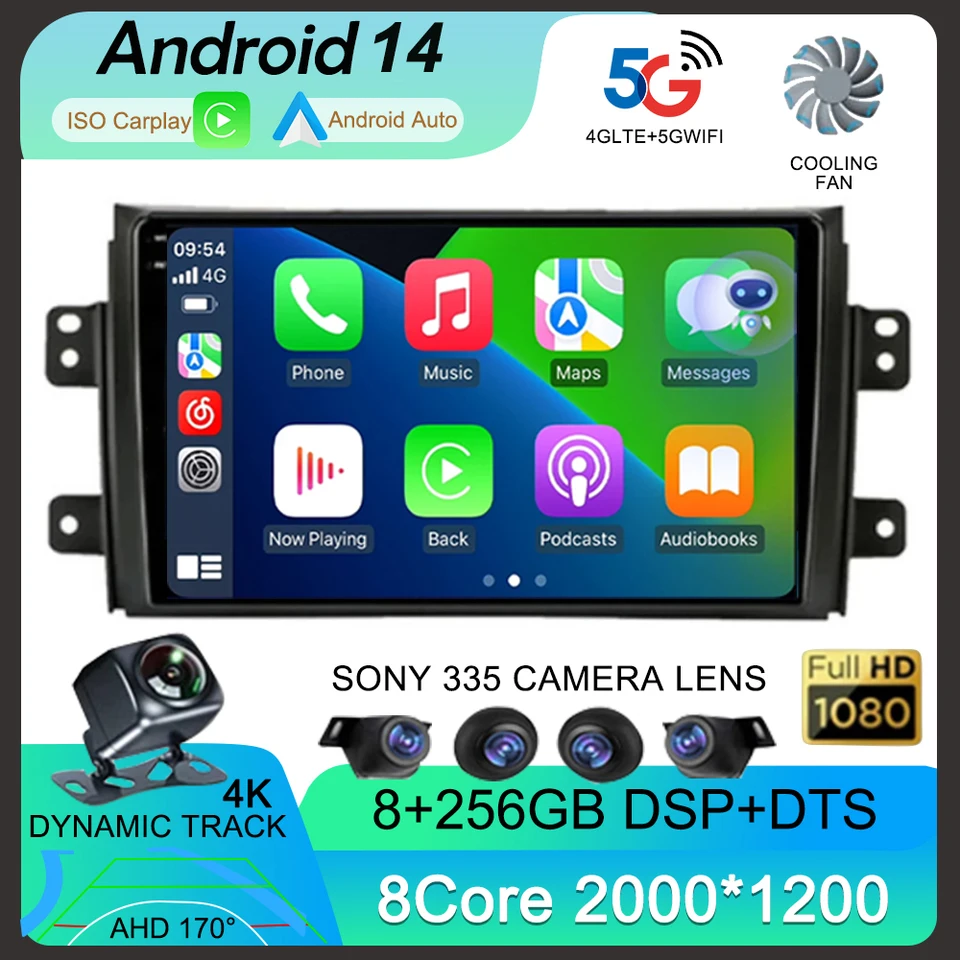 Android 14 CarPlay Car Radio pre Suzuki SX4 2006-2013 Fiat Sedici 2005-2014 Navigačný multimediálny video prehrávač Audio 2din stereo
