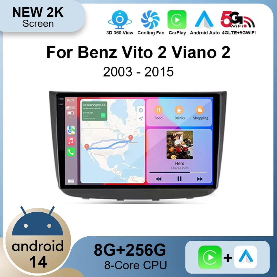 Android 14 pre Benz Vito 2 Viano 2 W639 2003-2015 2K QLED Android Car Radio Multimedia Video Player GPS Stereo CarPlay Head Unit
