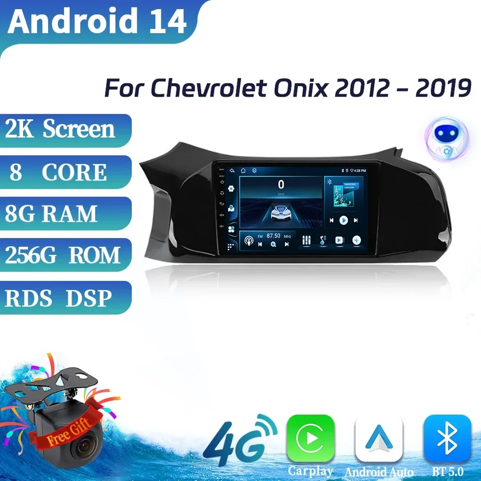 Android 14 pre Chevrolet Onix 2012-2019 Automobilové rádio 4G Wireless Bluetooth Apple CarPlay Autoradio Multimedia Touch Screen Stereo