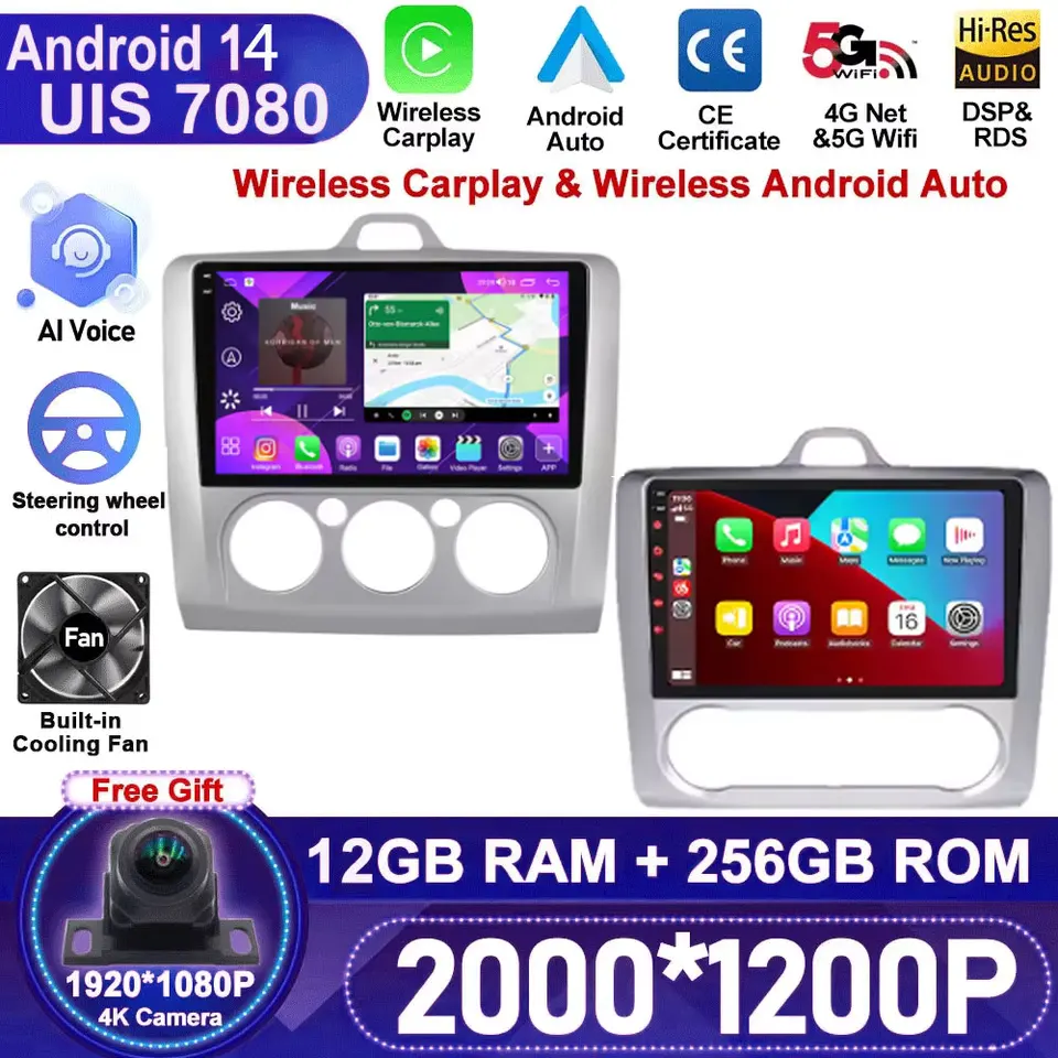 Android 14 pre Ford Focus 2 Mk 2 2004 - 2011 Car Radio Multimedia Video Player Navigation GPS CarPlay Screen DSP No 2Din 2 DIN