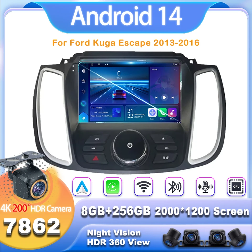 Android 14 pre Ford Kuga Escape 2013-2016 7862CPU Multimediálne monitorovanie obrazovky navigácia Stereo rádio Video Player Monitor TV TV
