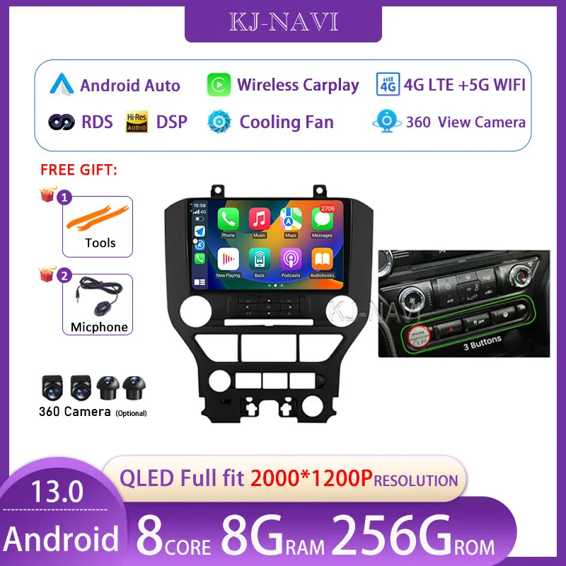 Android 14 pre Ford Mustang VI S550 2014 - 2021CAR Radio Multimedia Video Player Navigation GPS CarPlay č. 2Din 2 DIN DVD BT