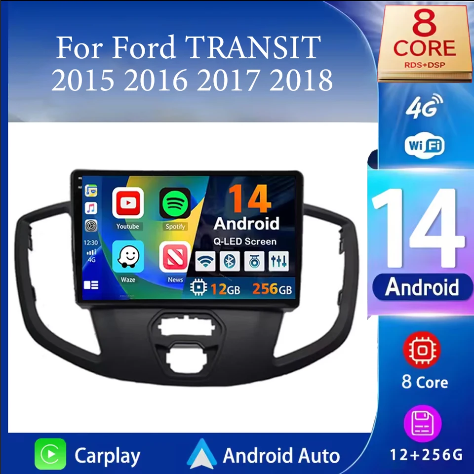 Android 14 pre Ford Transit 2015 2016 2017 2018 CAR RADIO AUTO DSP CarPlay 4G WIFI GPS Navigation Player Multimedia č. 2DIN DVD