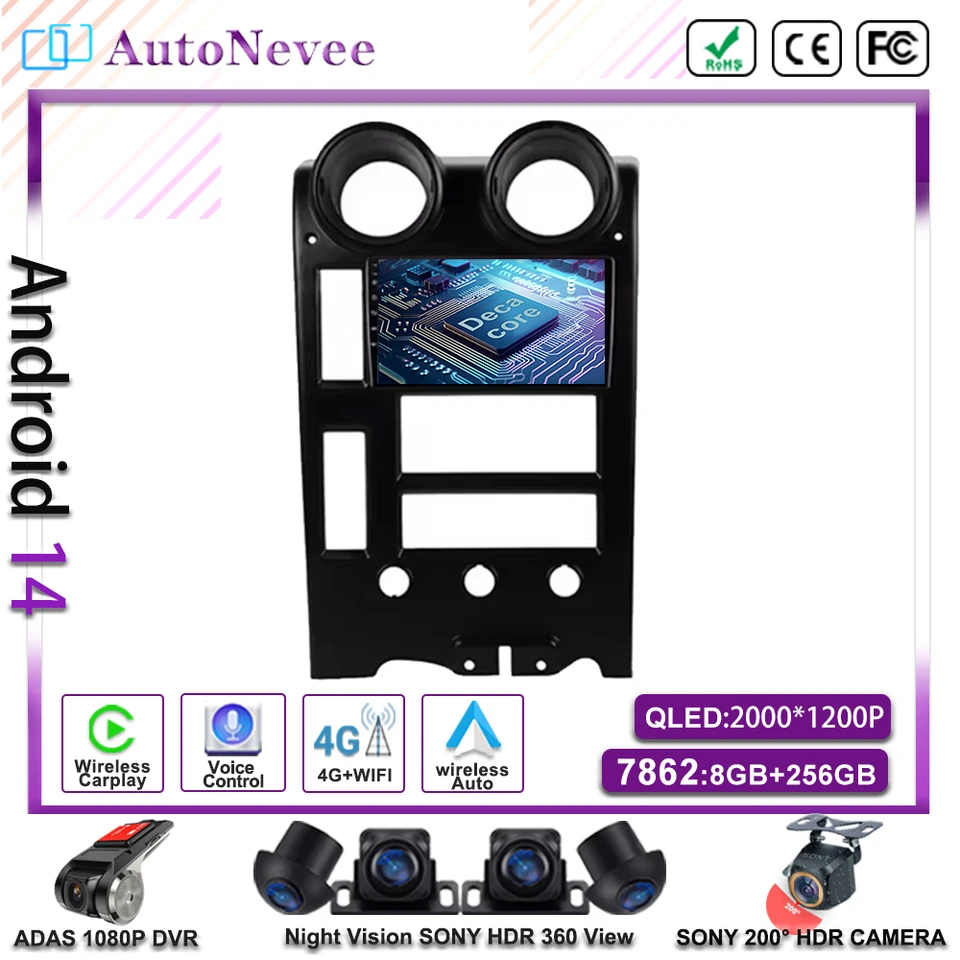 Android 14 pre Hummer H2 2002 - 2007 NO 2DIN stereofónny multimediálny automobilový hráč Hlava jednotka GPS Navigation Stereo Radio Dash DVD DVD BT