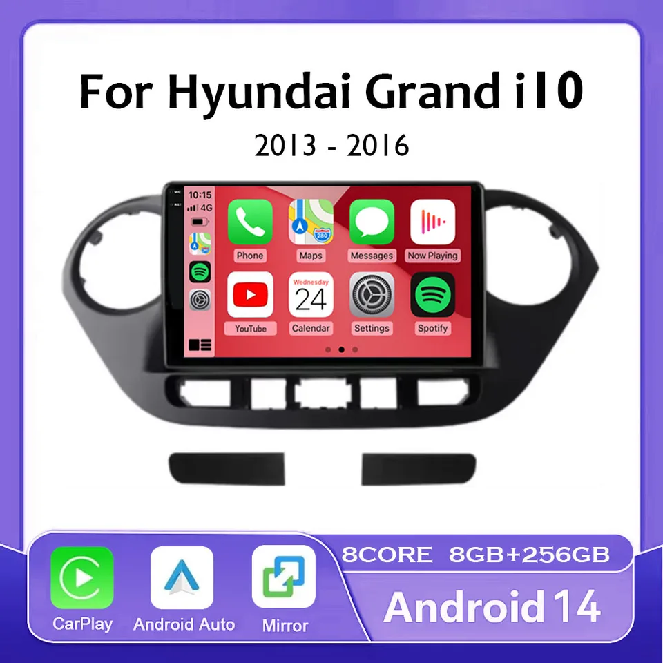 Android 14 pre Hyundai Grand i10 2013 - 2016 navigačné GPS stereofónne auto 360 Camera Radio Multimidia Video Player CarPlay DSP DSP