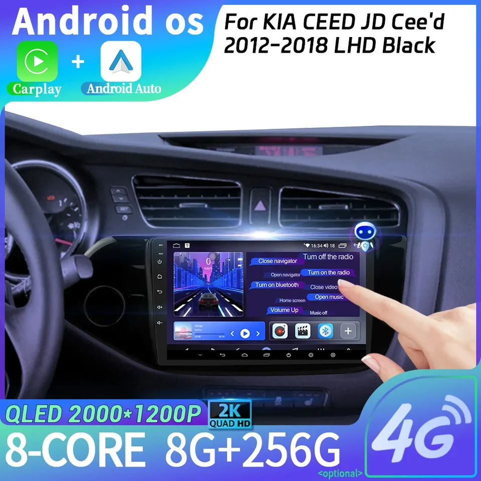 Android 14 pre Kia Ceed JD Cee'd 2012-2018 LHD Black 2Din WiFi Wireless Carplay Stereo Screen Car Radio Multimedia Navigation