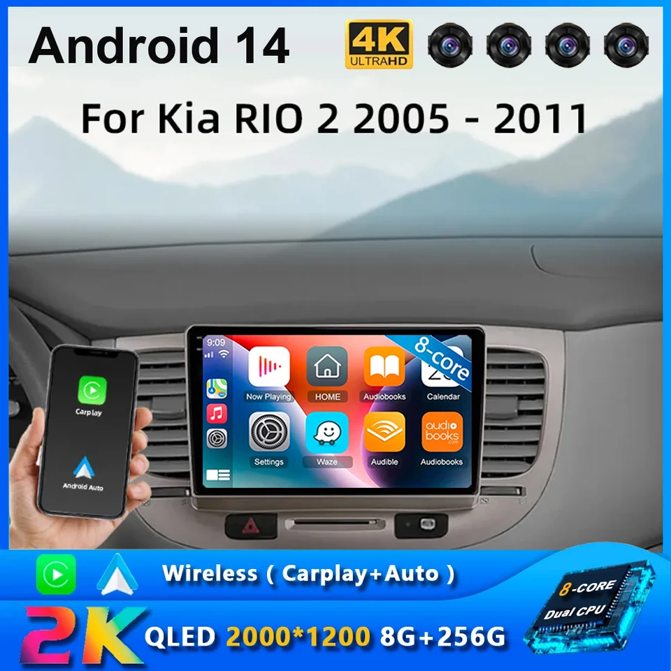 Android 14 pre Kia Rio 2 Rio2 2005 - 2011 Car Multimedia Video Player pre Kia Rio 2 GPS 4G WiFi 2 Din Auto Stereo CarPlay