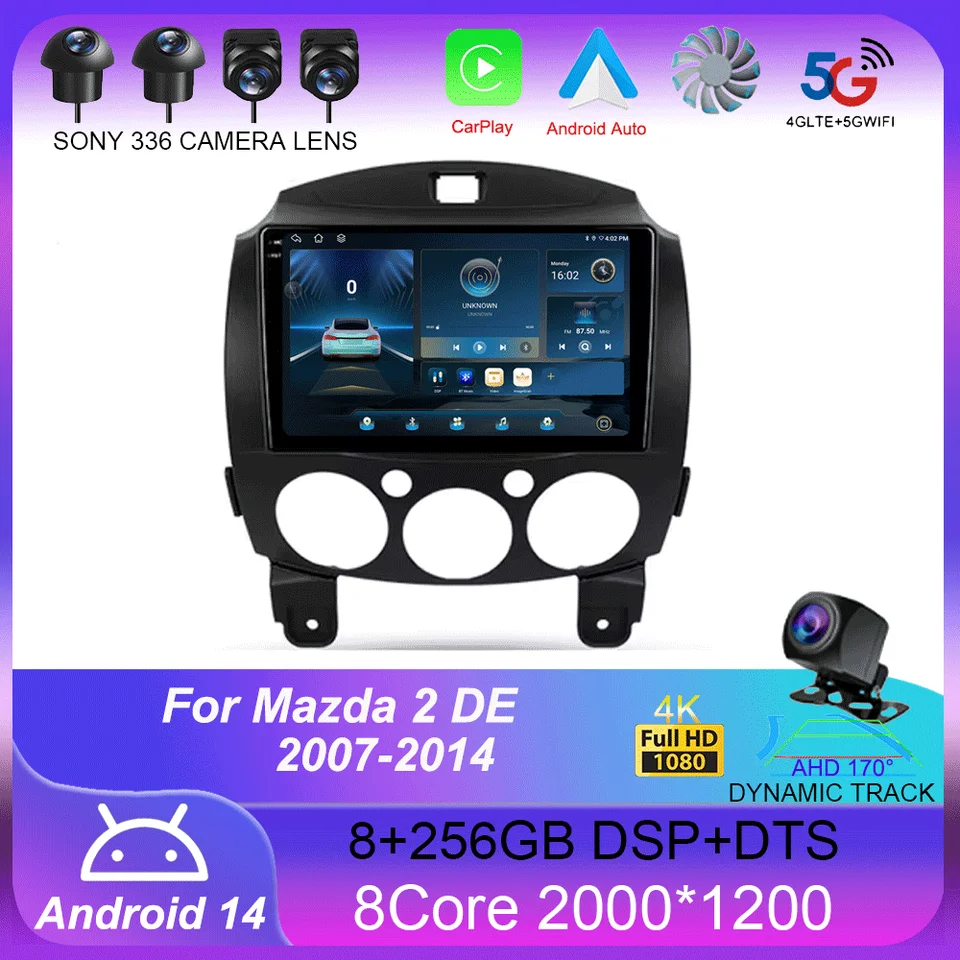 Android 14 pre Mazda 2 DE 2007 - 2014 CAR Radio Multimedia Video Player Navigation Stereo GPS