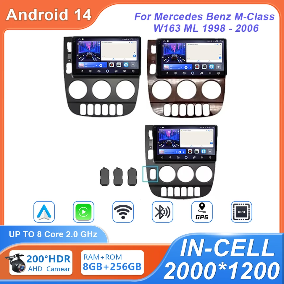 Android 14 pre Mercedes Benz M -Class W163 ML 1998 - 2006 Auto Radio GPS navigačné stereofónne jednotky Multimedia Player Dashcam BT