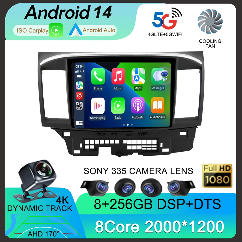 Android 14 pre Mitsubishi Lancer 9 10 x 2008 2009 2010 2011 - 2016 9inch Car Auto Stereo Audio GPS Player CarPlay Automatic Auto Screen
