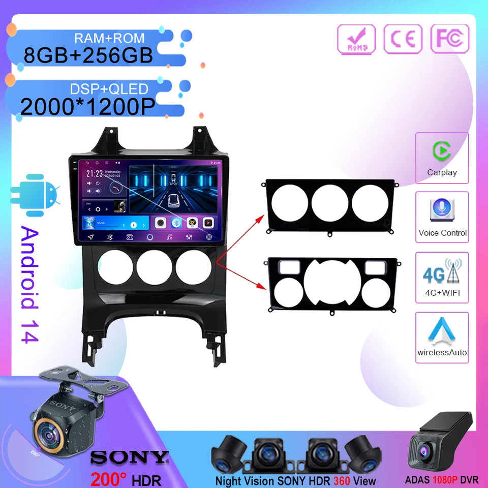 Android 14 pre Peugeot 5008 3008 2009-2015 Car Multimedia Video Player Navigation GPS bezdrôtový Android 5G WiFi QLED Screen Screen