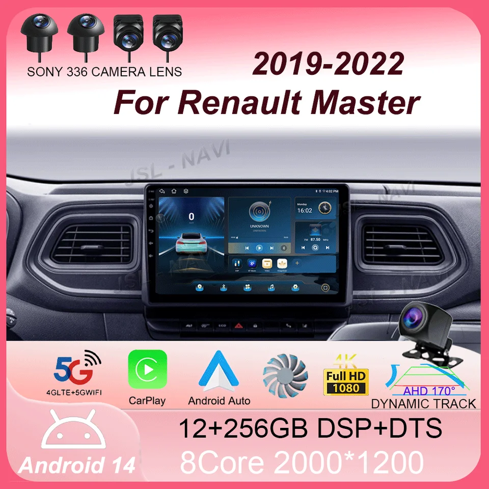 Android 14 pre Renault Master 2019 - 2022 Automobilie Multimedia Video Player Navigation Stereo GPS
