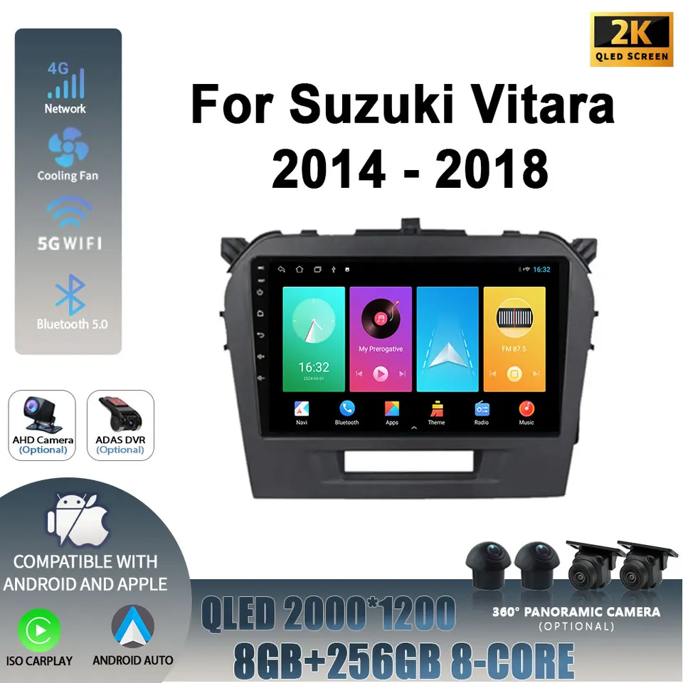 Android 14 pre Suzuki Vitara 2014-2018 Hlavná jednotka 2DIN Wireless Carplay Stereo Screen Car Radio Multimedia Navigation Player Player