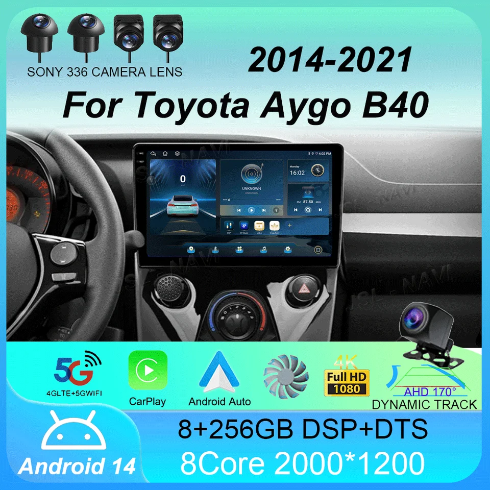 Android 14 pre Toyota Aygo B40 2014-2021 pre Peugeot 108 Multimedia Video Player Car Radio Navigation Stereo GPS 2DIN 2 DIN DSP