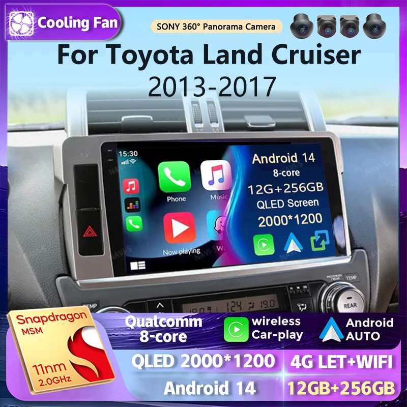 Android 14 pre Toyota Land Cruiser Prado 150 2013 - 2017 2K QLED Android Car Radio Multimedia Video Player GPS Stereo CarPlay 4G 4G