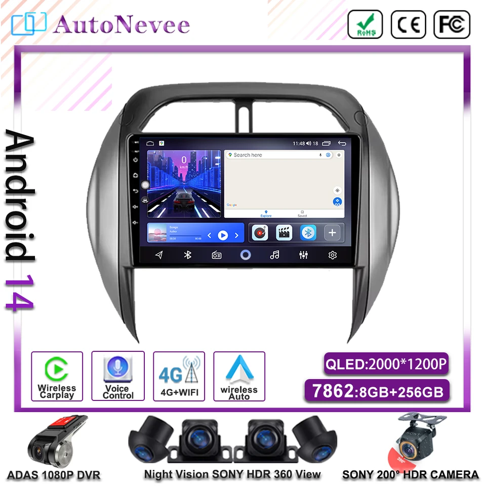 Android 14 pre Toyota Rav4 2003 2004 2005 Multimedia stereofónna jednotka Player automobil GPS Auto Radio Navigation no 2Din DVD Dash Cam