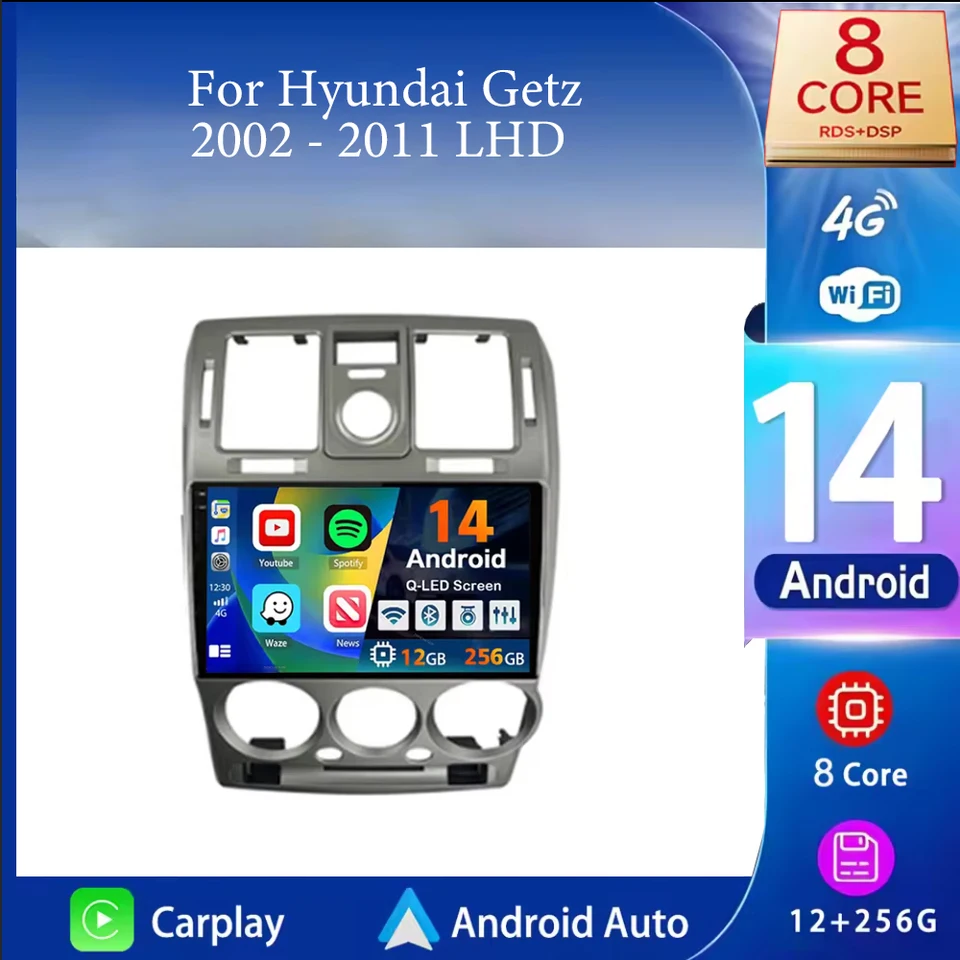 Android 14 Stereo Car Radio pre Hyundai Getz 2002 - 2011 LHD Multimedia GPS Navi CarPlay Auto QLED 2000*1200 Hlavná jednotka č. 2DIN