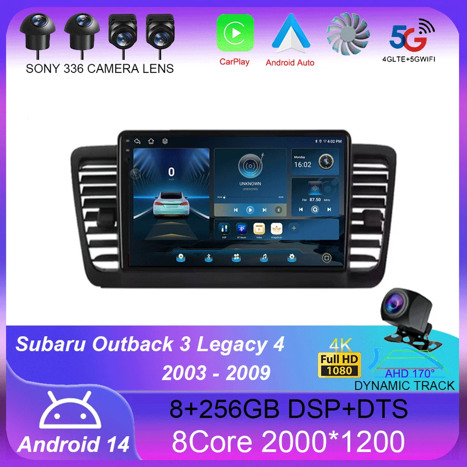 Android 14 Stereo Car Radio pre Subaru Outback 3 Legacy 4 2003-2009 Multimedia video prehrávač navigácia GPS 2DIN 2 DIN Head Unit