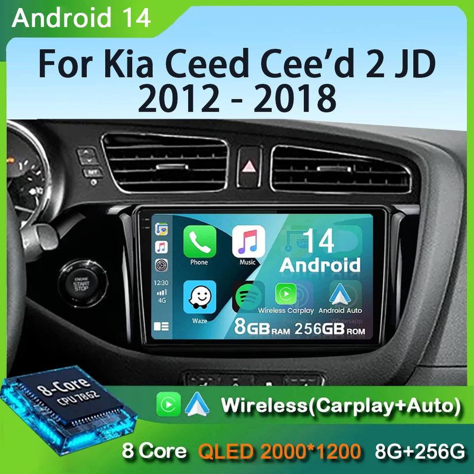 Android 14 Wireless CarPlay & Auto pre Kia Ceed Cee'd 2 JD 2012 - 2018 Car Auto Multimedia Video Player Navigation Stereo GPS DSP DSP