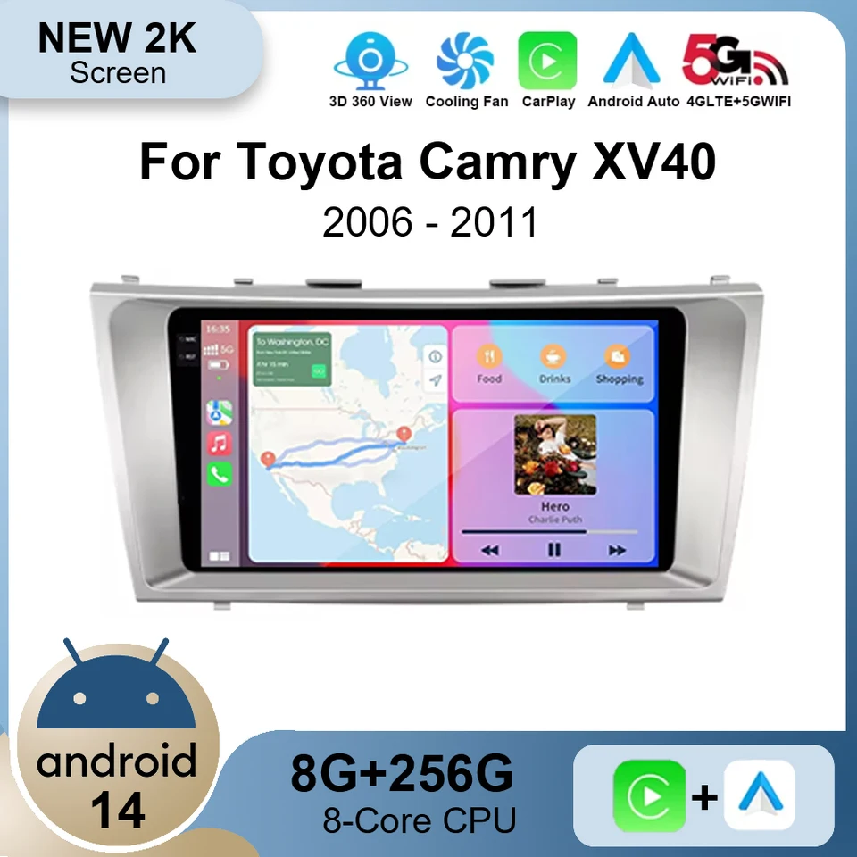 Android 14 Wireless CarPlay Auto Car Radio pre Toyota Camry XV40 2006 2007 2008 2009 2010 2011 2011 Multimediálny hráč 2 DIN GPS 4G