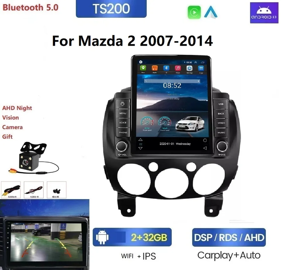 Android 2.5D Screen Mirror Link Car Stereo pre Mazda 2 2007-2014 8+128 GB 360 Fotoaparát GPS BT STEREO CAR SCREE