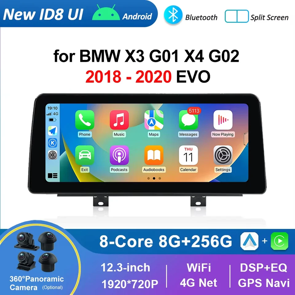 Android Auto Car Radio Video Player CARPLAY HD Touch Screen pre BMW X3 G01 X4 G02 2018 - 2020 EVO 360 Camera GPS DSP Stereo