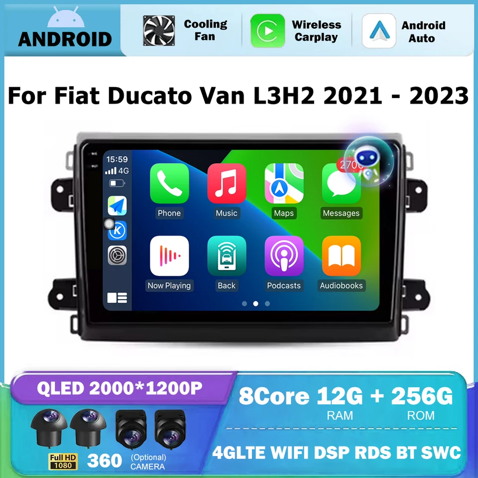 Android Auto pre Fiat Ducato van L3H2 2021 - 2023 Car GPS GPS Multimediálny video prehrávač Stereo 360 Fotoaparát č. 2din DSP 9 palcov