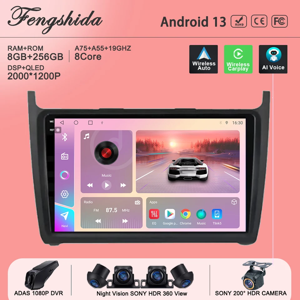 Android Car DVD pre Volkswagen Polo 5 2008 - 2020 STEREO HLAVNÁ STATNÁ SCRON Č. 2DIN DVD WiFi Multimedia Player Dashcam 5G 2K