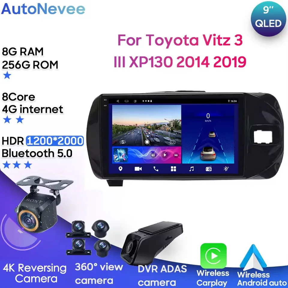 Android Car Stereo Radio Player pre Toyota Vitz 3 III XP130 2014 2019 RHD multimediálna jednotka GPS Navigation CarPlay Android Auto