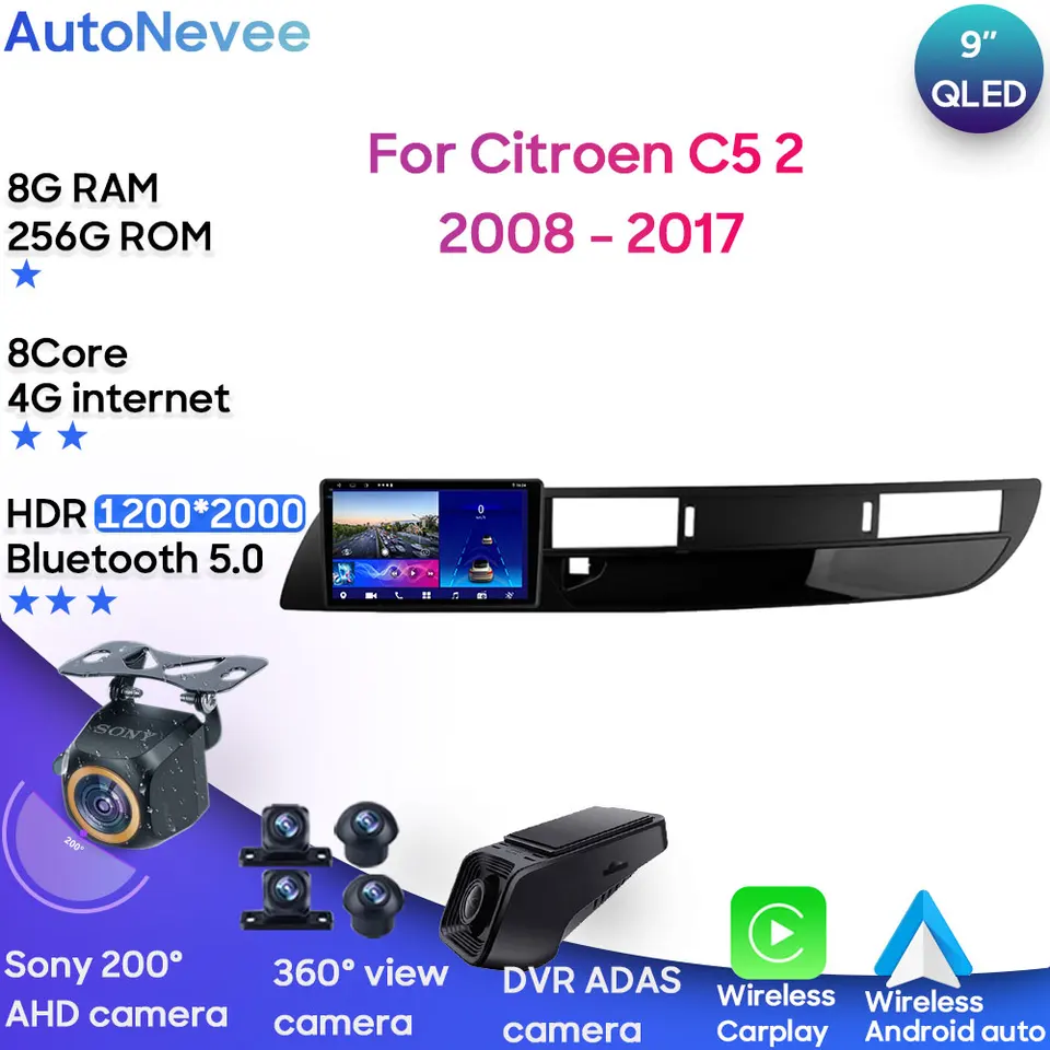 Android multimédiá pre Citroen C5 2 2008 - 2017 Car Stereo CPU Radio Qled Player Navigation Carplay Auto HDR 5G Dash Cam WiFi BT