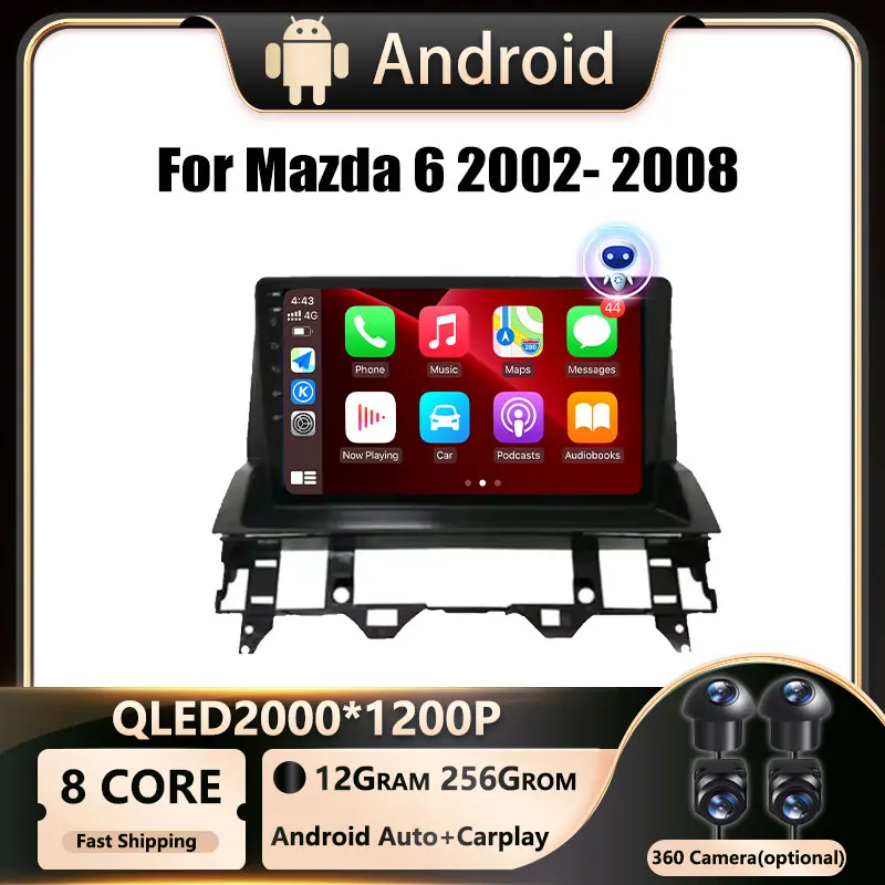 Android OS Auto pre Mazda 6 2002- 2008 Car Radio Stereo Multimedia GPS Video navigácia CarPlay Bluetooth Mirror Liink Camera