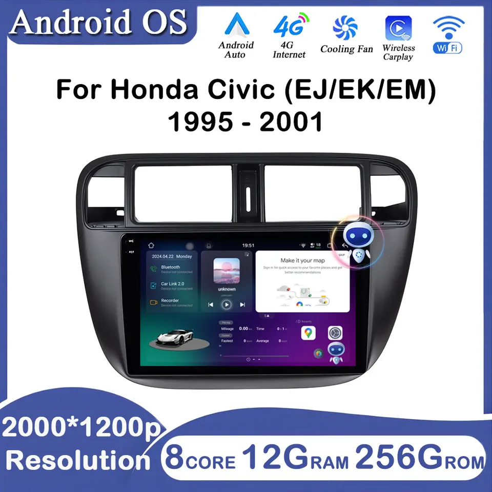 Android OS pre Honda Civic (EJ/EK/EM) 1995 - 2001 CAR Radio Multimedia Player System DSP Stereo CarPlay GPS navigácia